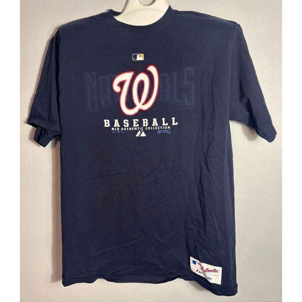Washington Nationals Baseball MLB Mens Size Large Majestic Blue Shirt